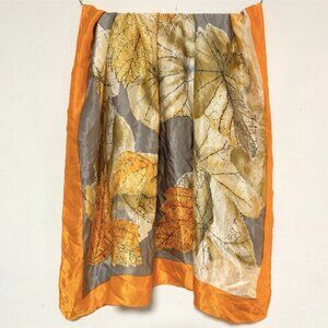 Vintage Fashion‎ Scarf 100% Silk Orange Fall Autumn Leaves Japan Neck Head Wrap